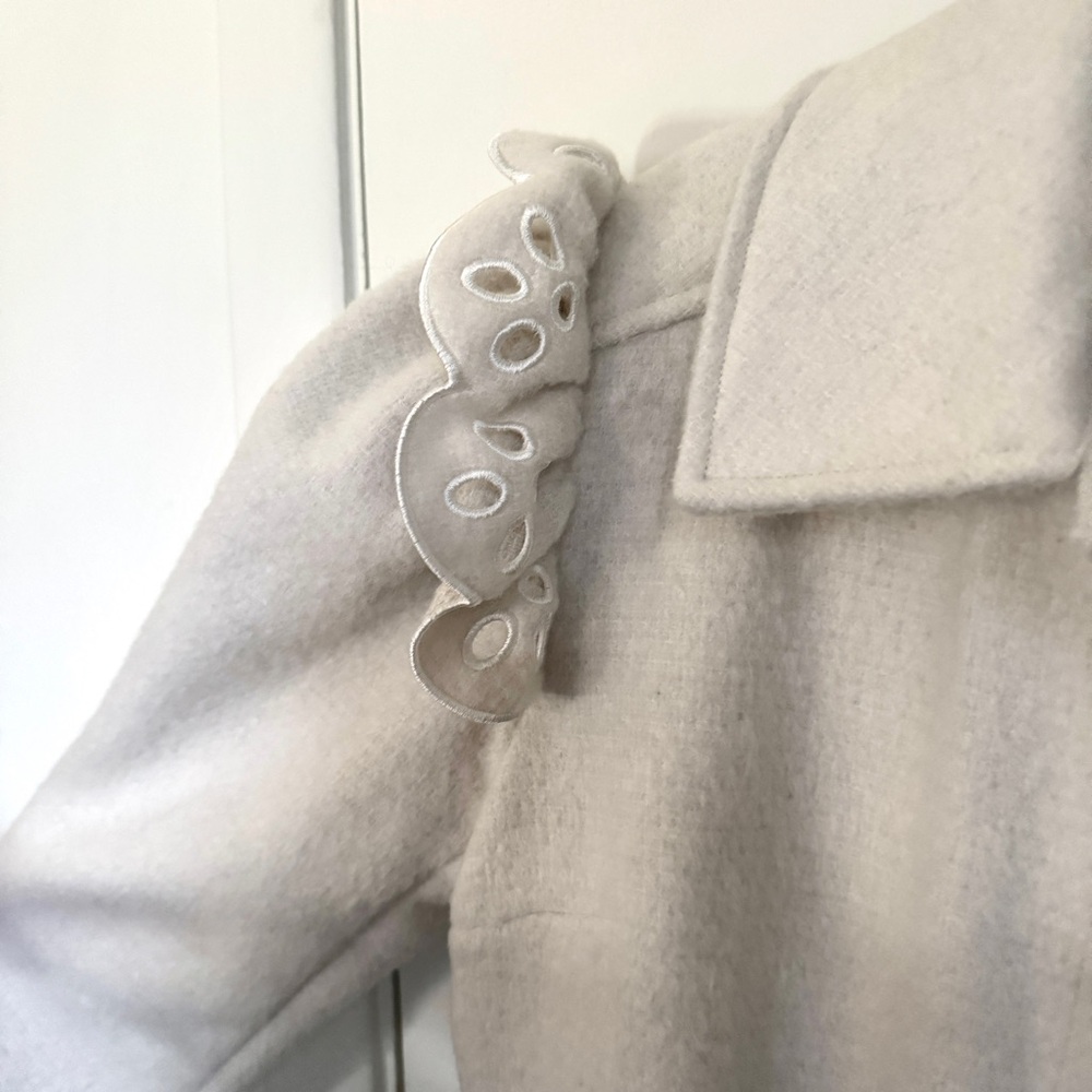 Express Cream Eyelet Ruffle Shacket | Romantic Spring Layer - Picture 3 of 6